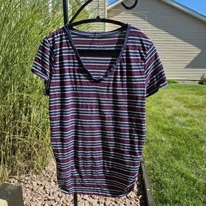 Isabel Multi Color Striped Short Sleeve V-neck Maternity Shirt Size Large